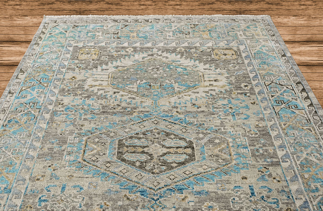 8x10 Gray, Aqua, Blue Color Hand Knotted Oushak Wool  Oriental Rug
