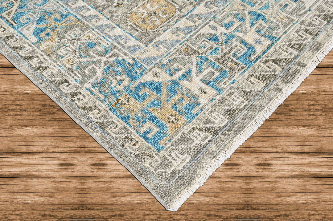 8x10 Gray, Aqua, Blue Color Hand Knotted Oushak Wool  Oriental Rug