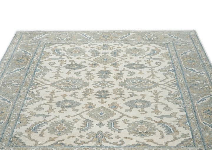 8x10 Ivory, Gray, Taupe Color Hand Knotted Oushak Wool Traditional Oriental Rug
