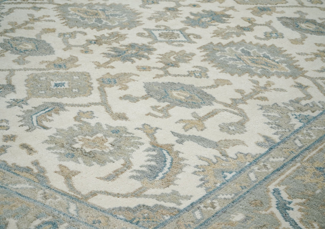 8x10 Ivory, Gray, Taupe Color Hand Knotted Oushak Wool Traditional Oriental Rug