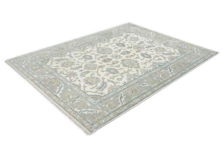 8x10 Ivory, Gray, Taupe Color Hand Knotted Oushak Wool Traditional Oriental Rug