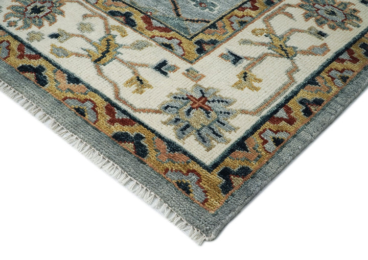 10x14 Blue, Ivory, Gold Color Hand Knotted Oushak Wool Arts and Crafts Oriental Rug