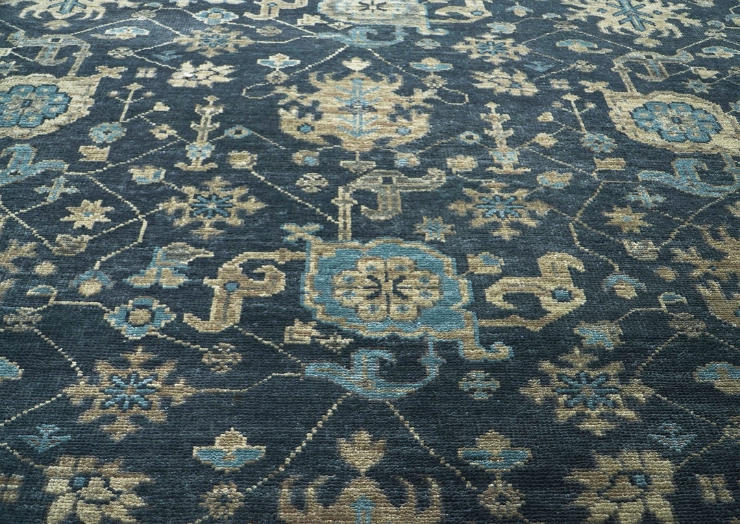 10x14 Blue, Beige, Moss Color Hand Knotted Oushak Wool Arts and Crafts Oriental Rug