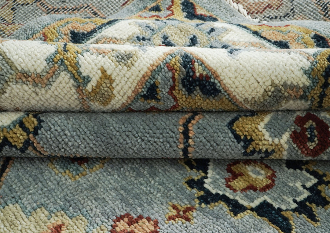 10x14 Blue, Ivory, Gold Color Hand Knotted Oushak Wool Arts and Crafts Oriental Rug