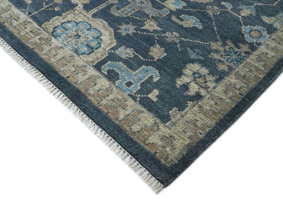10x14 Blue, Beige, Moss Color Hand Knotted Oushak Wool Arts and Crafts Oriental Rug