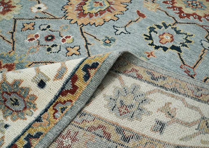 10x14 Blue, Ivory, Gold Color Hand Knotted Oushak Wool Arts and Crafts Oriental Rug