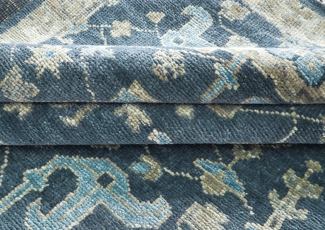 10x14 Blue, Beige, Moss Color Hand Knotted Oushak Wool Arts and Crafts Oriental Rug