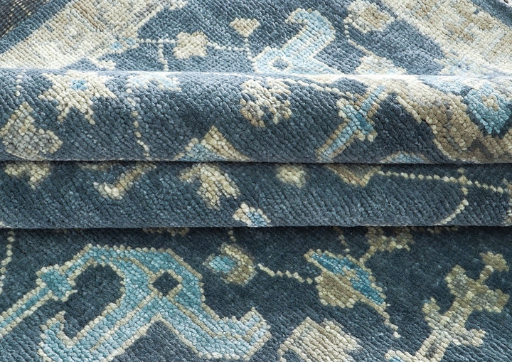 10x14 Blue, Beige, Moss Color Hand Knotted Oushak Wool Arts and Crafts Oriental Rug