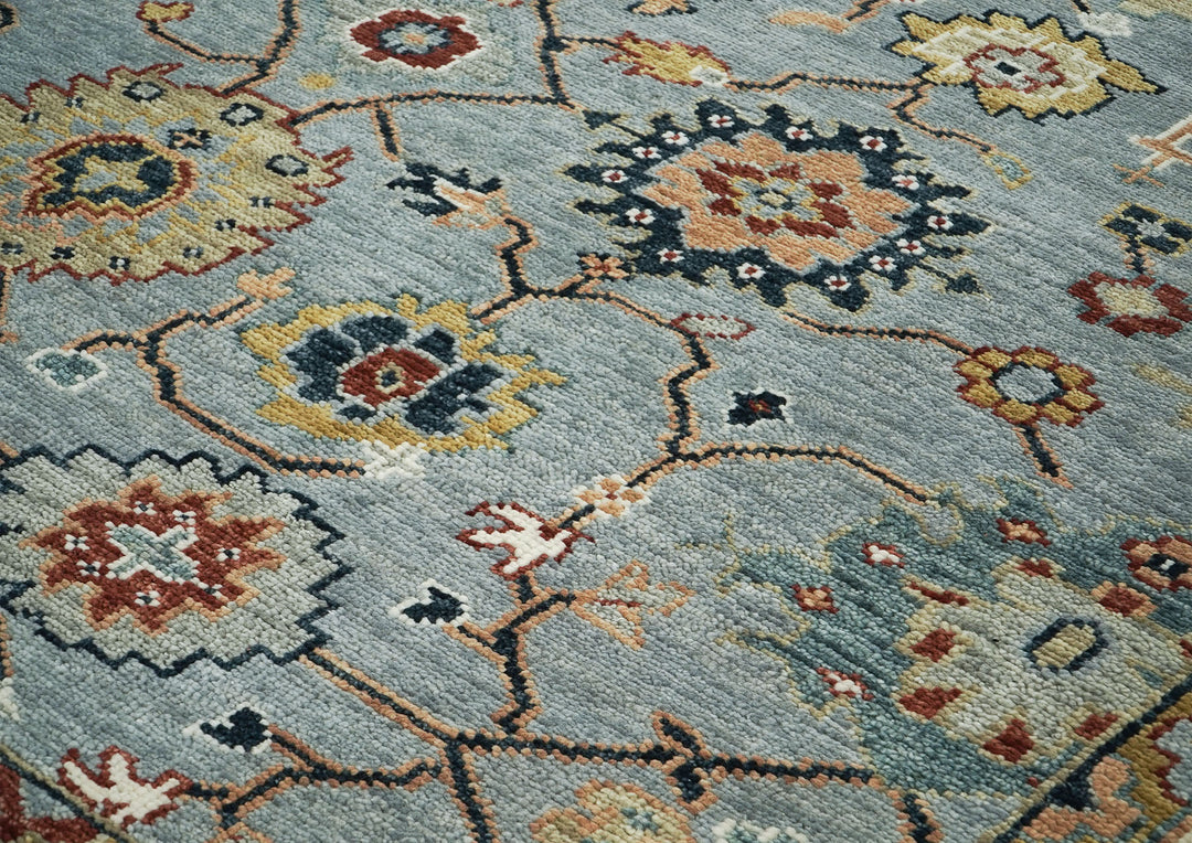 10x14 Blue, Ivory, Gold Color Hand Knotted Oushak Wool  Oriental Rug