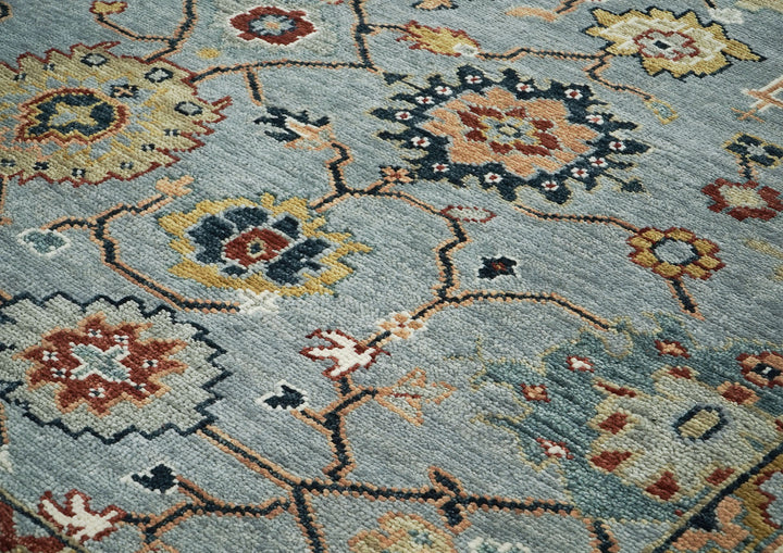 10x14 Blue, Ivory, Gold Color Hand Knotted Oushak Wool  Oriental Rug