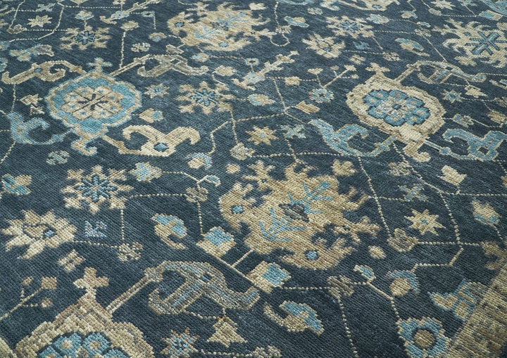 10x14 Blue, Beige, Moss Color Hand Knotted Oushak Wool Arts and Crafts Oriental Rug