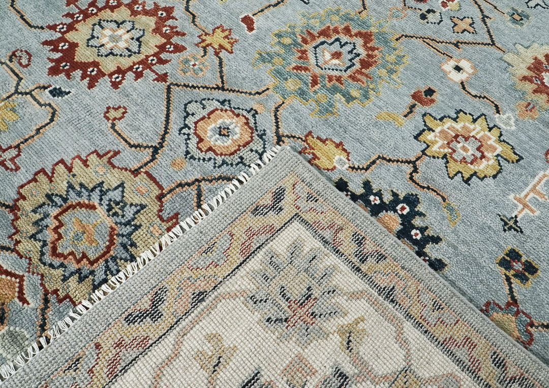10x14 Blue, Ivory, Gold Color Hand Knotted Oushak Wool  Oriental Rug