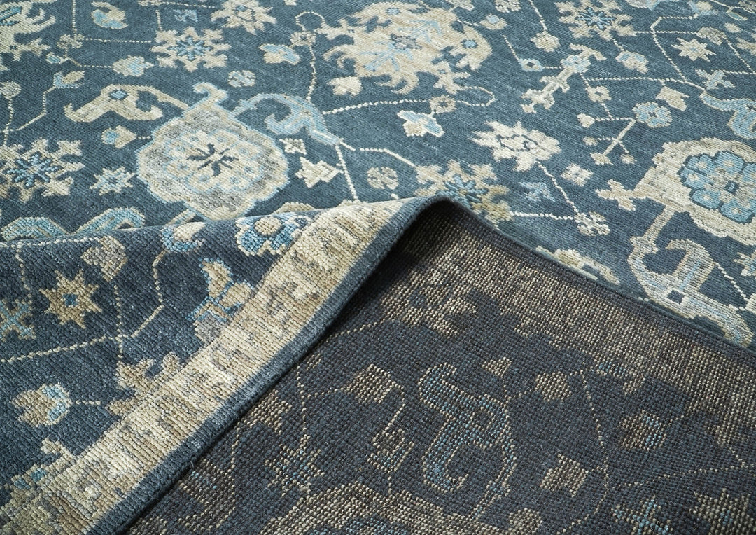 10x14 Blue, Beige, Moss Color Hand Knotted Oushak Wool Arts and Crafts Oriental Rug