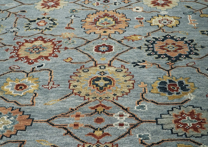 10x14 Blue, Ivory, Gold Color Hand Knotted Oushak Wool  Oriental Rug