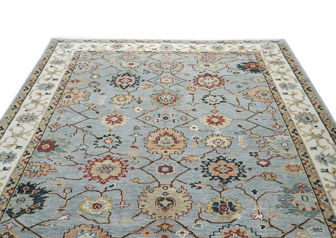 10x14 Blue, Ivory, Gold Color Hand Knotted Oushak Wool  Oriental Rug