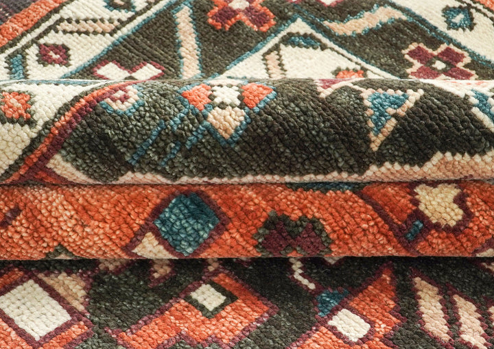 10x14 Burnt Orange, Dark Green, Teal Color Hand Knotted Oushak Wool  Oriental Rug