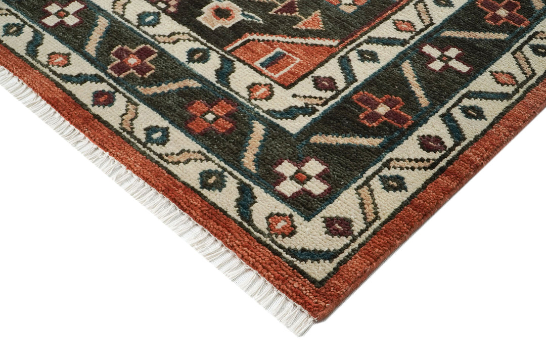 10x14 Burnt Orange, Dark Green, Teal Color Hand Knotted Oushak Wool  Oriental Rug