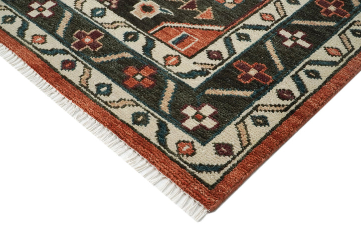 10x14 Burnt Orange, Dark Green, Teal Color Hand Knotted Oushak Wool  Oriental Rug