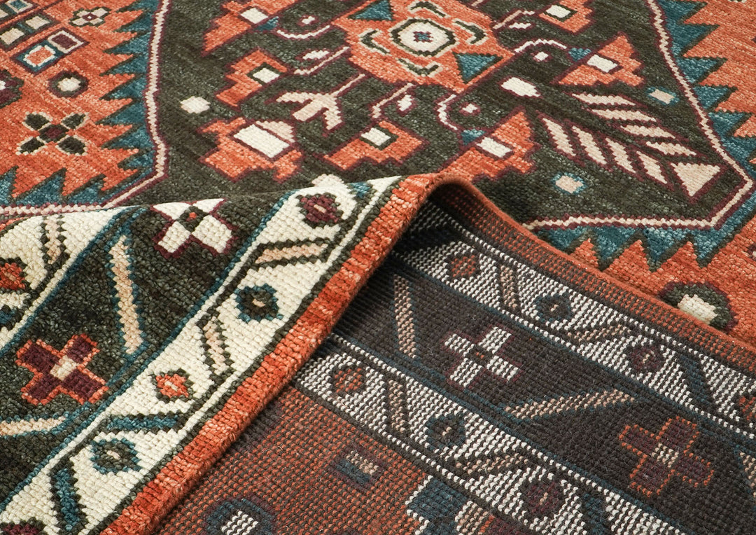 10x14 Burnt Orange, Dark Green, Teal Color Hand Knotted Oushak Wool  Oriental Rug