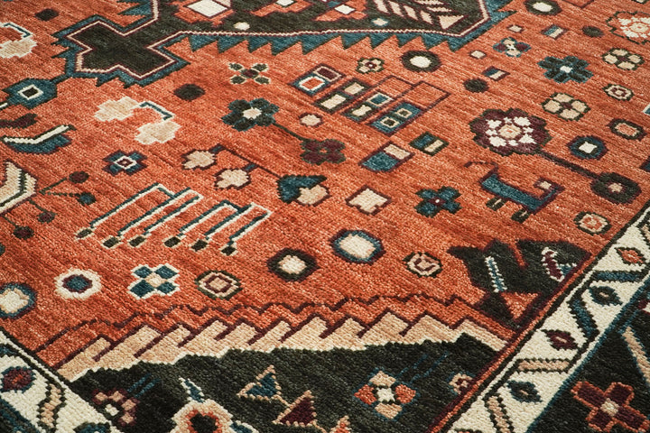 10x14 Burnt Orange, Dark Green, Teal Color Hand Knotted Oushak Wool  Oriental Rug