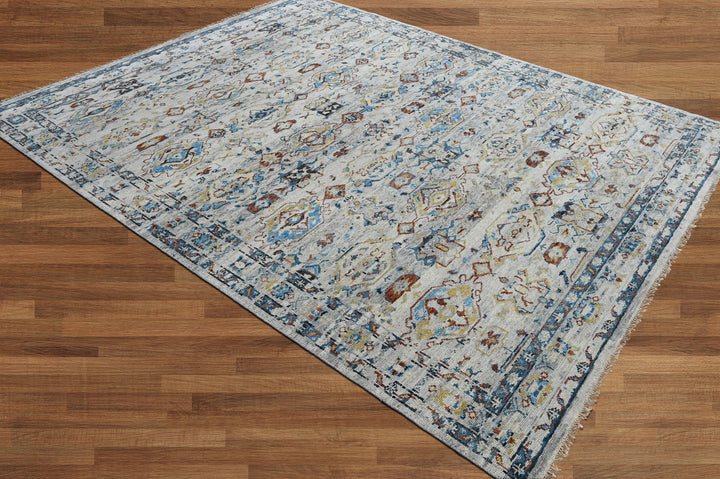 Celeste Rugs Hand Knotted 8x10 Wool Oriental Area Rug Beige with Traditional Turkish Oushak Design.