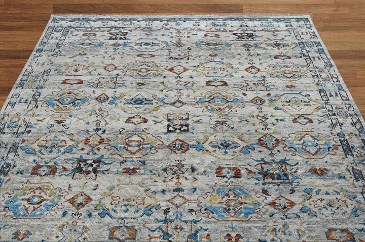 Celeste Rugs Hand Knotted 8x10 Wool Oriental Area Rug Beige with Traditional Turkish Oushak Design.