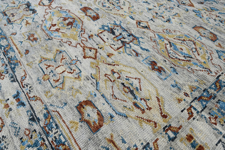 Celeste Rugs Hand Knotted 8x10 Wool Oriental Area Rug Beige with Traditional Turkish Oushak Design.