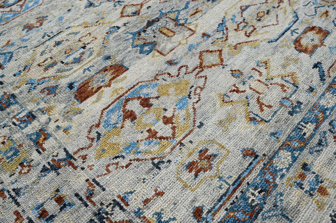 Celeste Rugs Hand Knotted 8x10 Wool Oriental Area Rug Beige with Traditional Turkish Oushak Design.