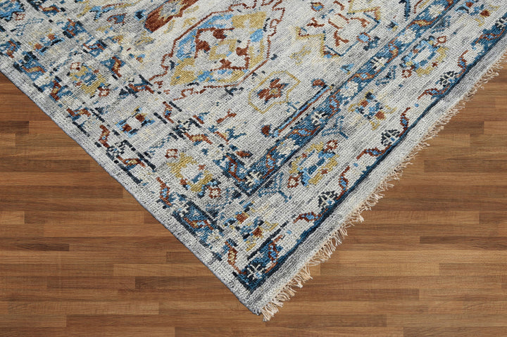 Celeste Rugs Hand Knotted 8x10 Wool Oriental Area Rug Beige with Traditional Turkish Oushak Design.