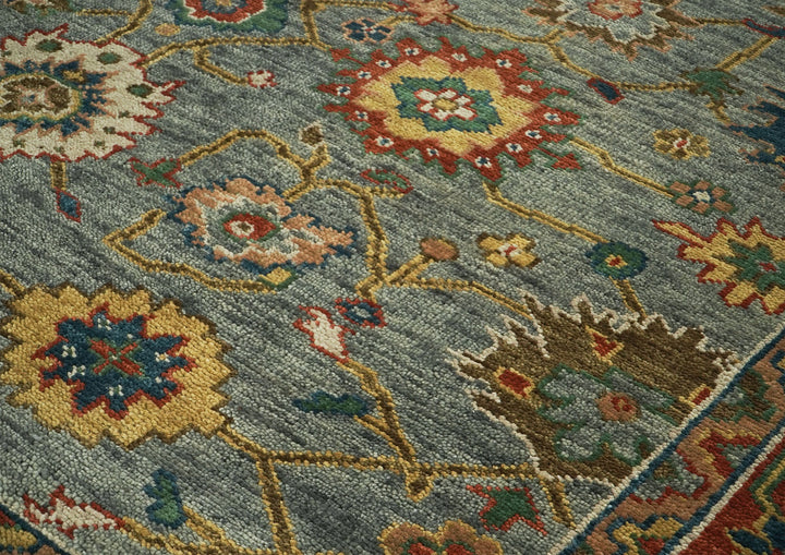 10x14 Blue, Burnt Orange, Gold Color Hand Knotted Oushak Wool Arts and Crafts Oriental Rug