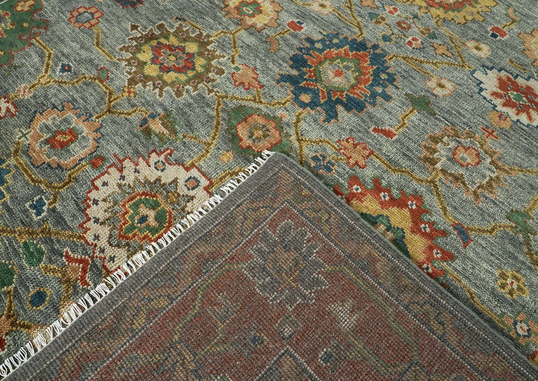 10x14 Blue, Burnt Orange, Gold Color Hand Knotted Oushak Wool Arts and Crafts Oriental Rug