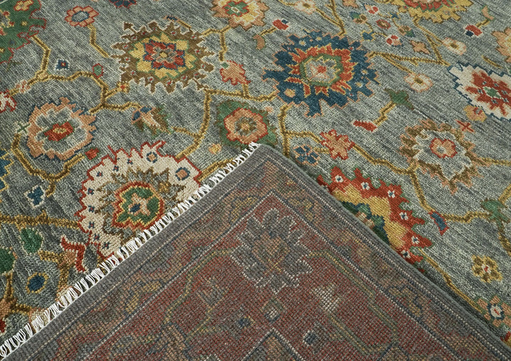 10x14 Blue, Burnt Orange, Gold Color Hand Knotted Oushak Wool Arts and Crafts Oriental Rug