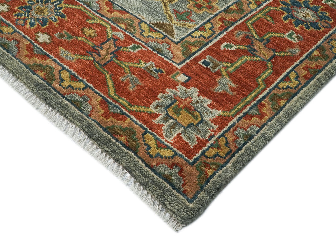 10x14 Blue, Burnt Orange, Gold Color Hand Knotted Oushak Wool Arts and Crafts Oriental Rug