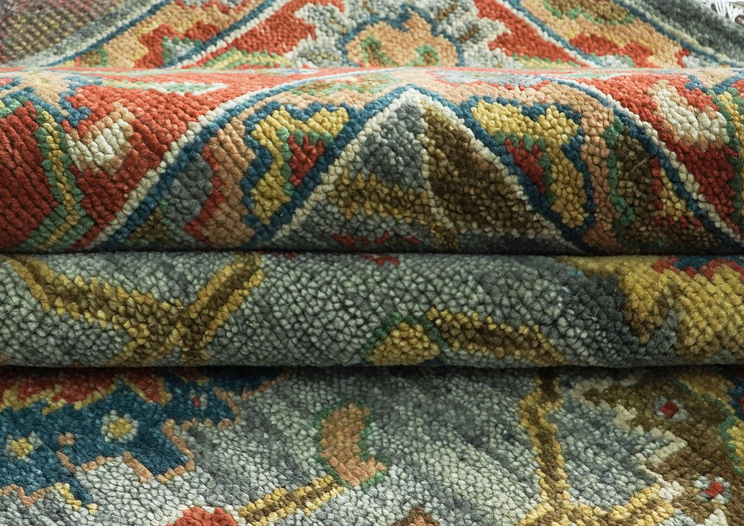 10x14 Blue, Burnt Orange, Gold Color Hand Knotted Oushak Wool Arts and Crafts Oriental Rug