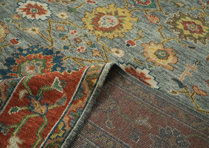 10x14 Blue, Burnt Orange, Gold Color Hand Knotted Oushak Wool Arts and Crafts Oriental Rug