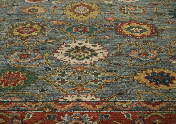 10x14 Blue, Burnt Orange, Gold Color Hand Knotted Oushak Wool Arts and Crafts Oriental Rug