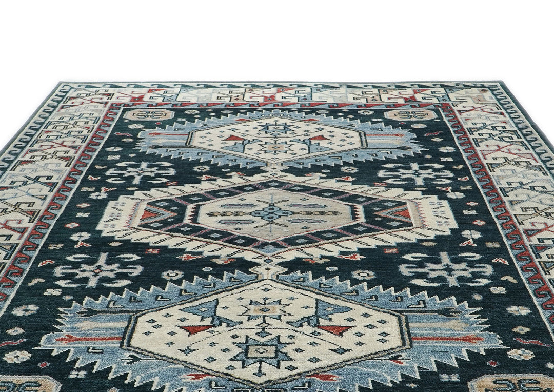 10x14 Dark Blue, Beige, Ivory Color Hand Knotted Oushak Wool Southwestern Oriental Rug