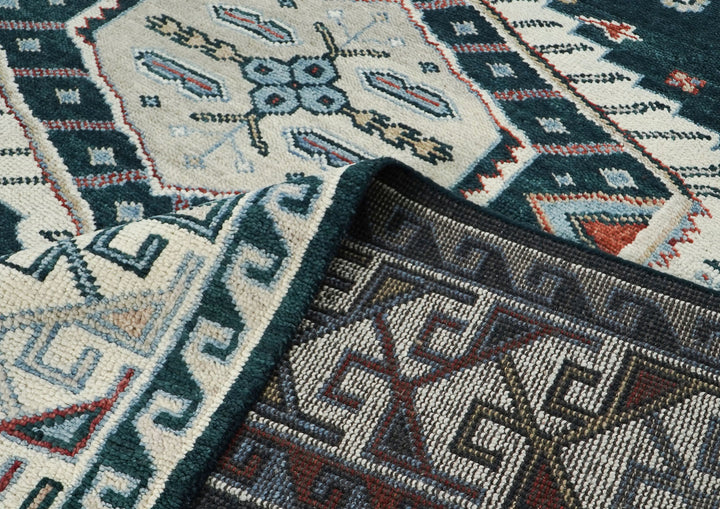 10x14 Dark Blue, Beige, Ivory Color Hand Knotted Oushak Wool Southwestern Oriental Rug