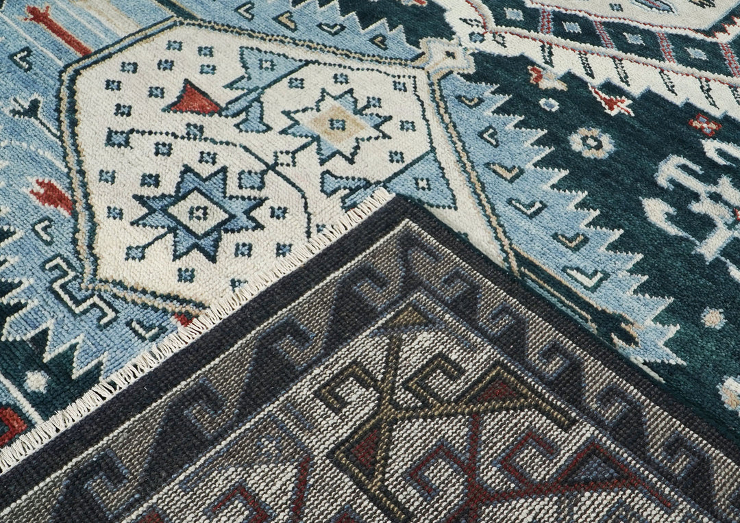 10x14 Dark Blue, Beige, Ivory Color Hand Knotted Oushak Wool Southwestern Oriental Rug