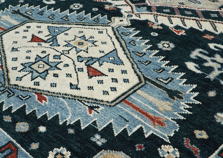 10x14 Dark Blue, Beige, Ivory Color Hand Knotted Oushak Wool Southwestern Oriental Rug