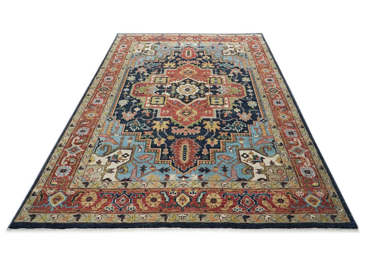 10x14 Navy, Rust, Lime Color Hand Knotted Oushak Wool  Oriental Rug