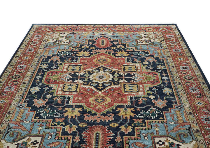 10x14 Navy, Rust, Lime Color Hand Knotted Oushak Wool  Oriental Rug