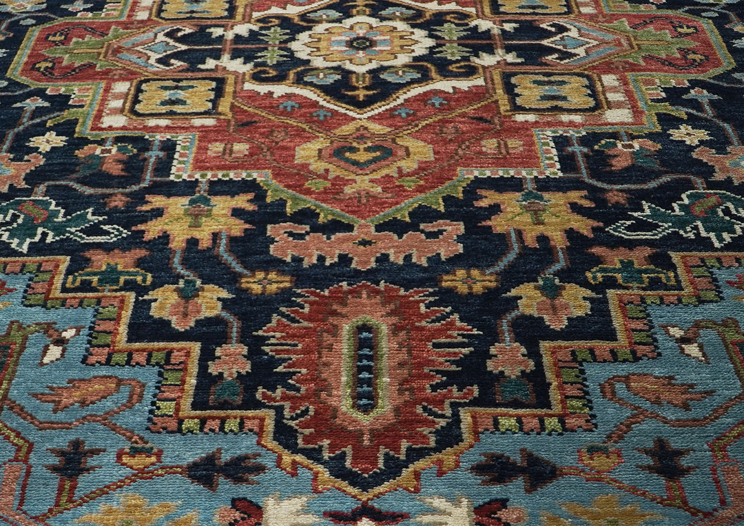 10x14 Navy, Rust, Lime Color Hand Knotted Oushak Wool  Oriental Rug