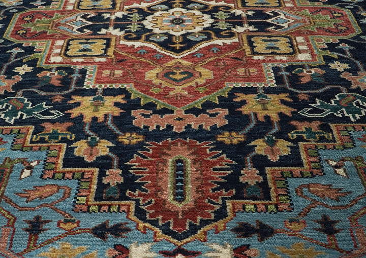 10x14 Navy, Rust, Lime Color Hand Knotted Oushak Wool  Oriental Rug