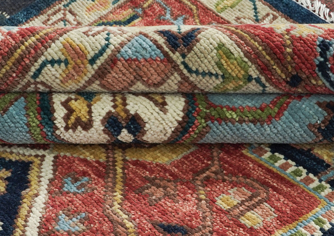 10x14 Navy, Rust, Lime Color Hand Knotted Oushak Wool  Oriental Rug