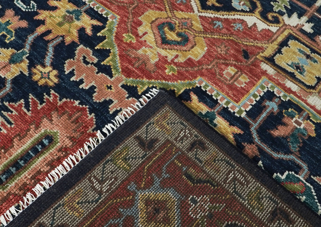 10x14 Navy, Rust, Lime Color Hand Knotted Oushak Wool  Oriental Rug