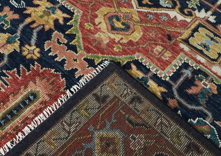10x14 Navy, Rust, Lime Color Hand Knotted Oushak Wool  Oriental Rug