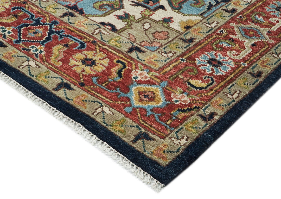 10x14 Navy, Rust, Lime Color Hand Knotted Oushak Wool  Oriental Rug