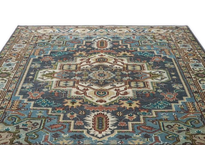 8x10 Blue, Ivory, Aqua Color Hand Knotted Oushak Wool Traditional Oriental Rug