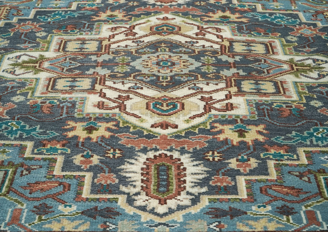 8x10 Blue, Ivory, Aqua Color Hand Knotted Oushak Wool Traditional Oriental Rug